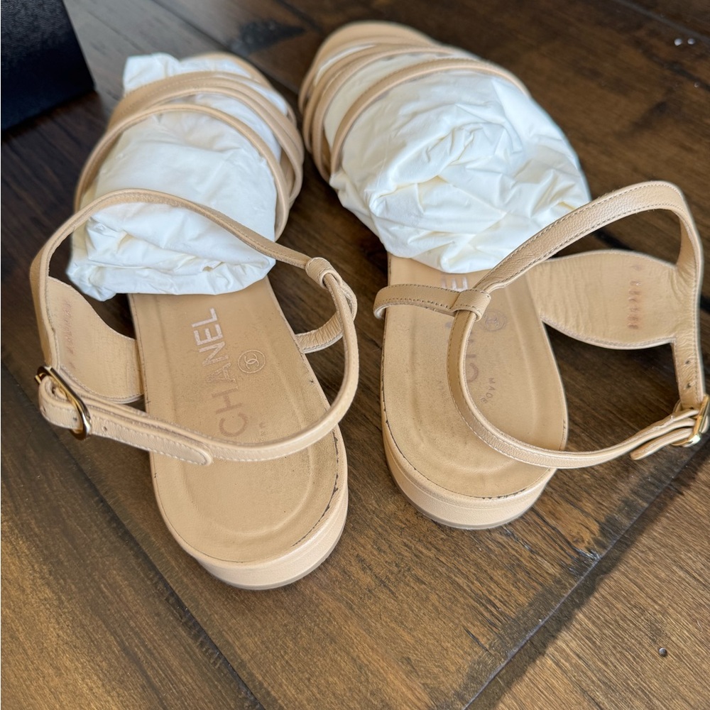Chanel Beige Leather CC Strappy Sandals - Picture 8 of 16
